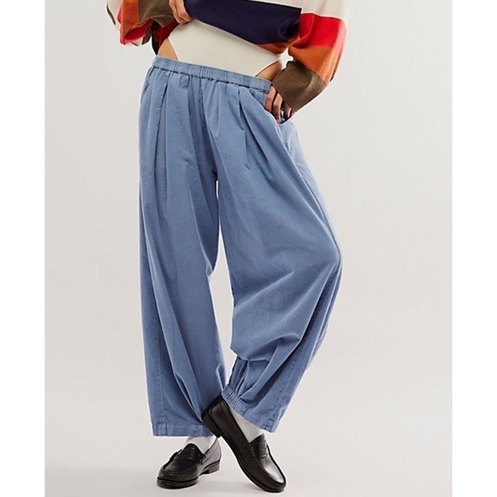 FREE PEOPLE TO THE SKY Parachute Pants Womens XS Blue barrel leg Pockets Boho